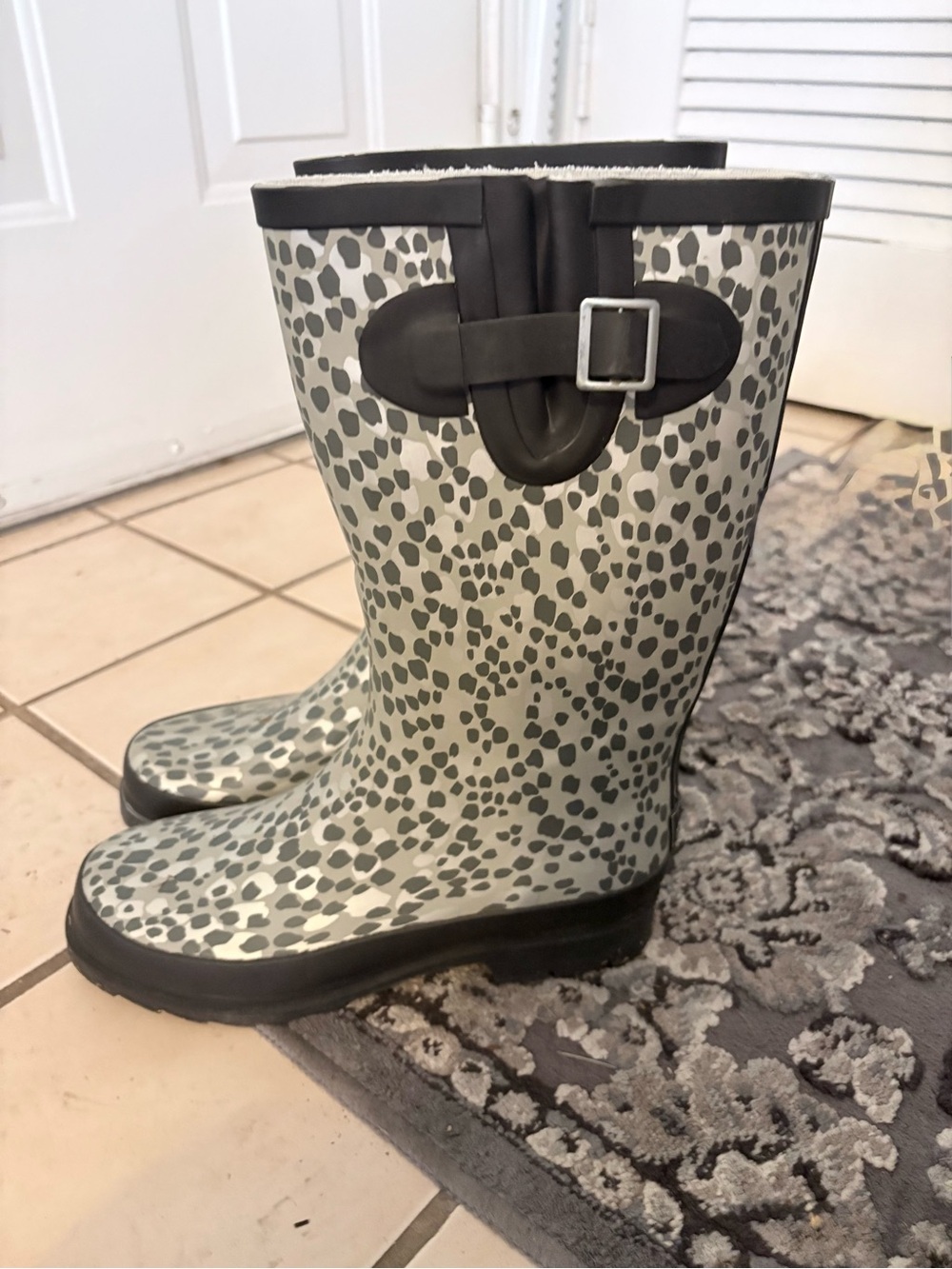 Gray Leopard Rain Boots